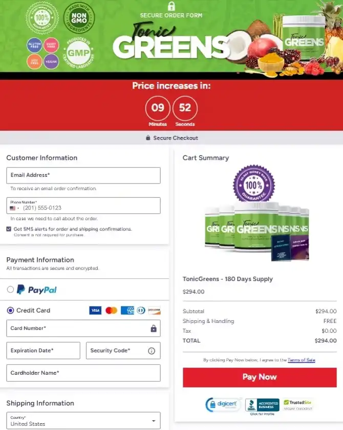 Tonic Greens Order Page